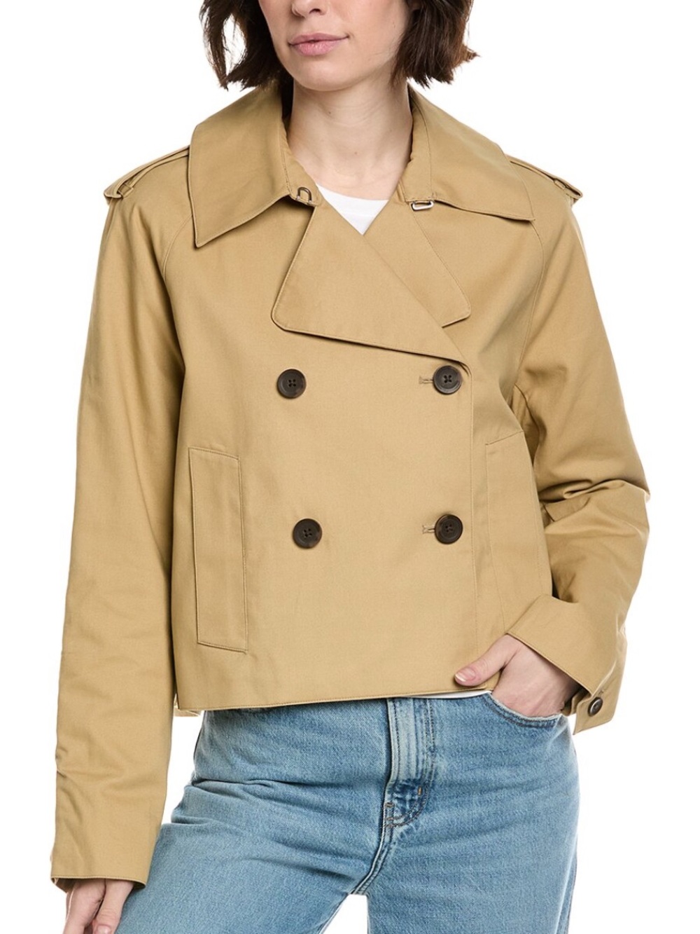 rag & bone Cropped Tan Double-Breasted Trench Jacket